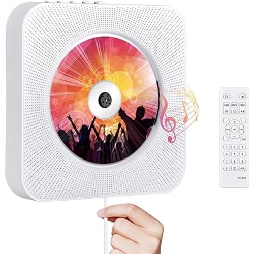 Portable CD Player with Bluetooth, Qoosea Wall Mountable CD Players Music Player Home Audio Boombox with Remote Control FM Radio Built-in HiFi Speakers LCD Display MP3 Headphone Jack AUX Input Output
