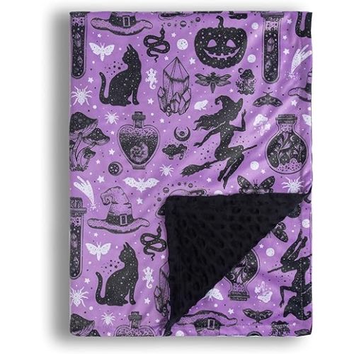 Baby Blanket for Boys Girls Soft Minky with Double Layer Dotted Backing, Halloween Printed 30 x 40 Inch Receiving Blanket (Halloween Witch)