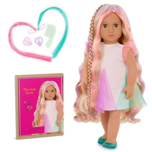 Our Generation Tessie 18" Rainbow Hair Grow Doll with Hair Clips and Styling Book Accessories