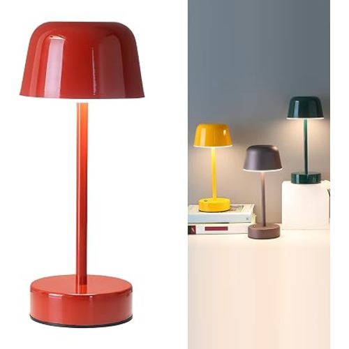 Rechargeable Cordless Mushroom Small Table Lamp with USB Port, Battery Powered Table Lamp Red, Tri Color Dimmable Touch Lamps for Nightstand, Bedroom, Dining Table, Bedside