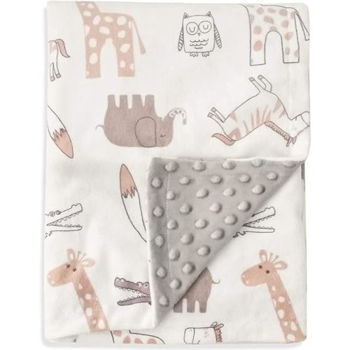 BORITAR Baby Blanket Soft Minky with Double Layer Dotted Backing, Lovely Animals Printed 30 x 40 Inch Receiving Blanket
