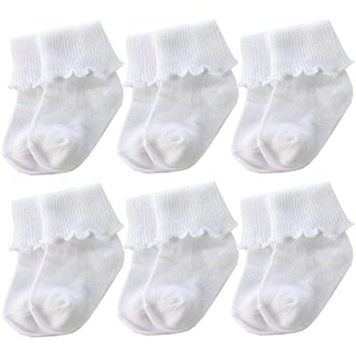 6 &12 Pairs Infant Toddler Baby Kids Turn Cuff Ruffle Cotton Socks