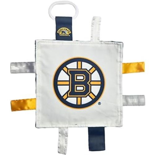 The Learning Lovey Boston Bruins Baby Tag Toy - NHL Hockey Baby Sensory Crinkle Toys - Soft & Safe - Ideal Baby Stroller Toy - BPA Free w/Stroller Clip (8" x 8" Tag Toy)
