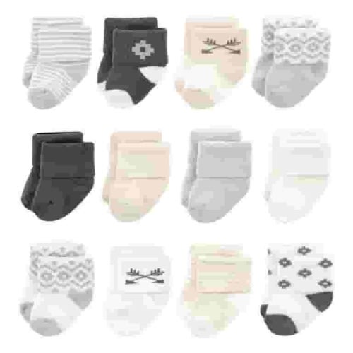 Hudson Baby Cotton Rich Newborn and Terry Socks, Gray Arrows 12-Pack, 0-6 Months