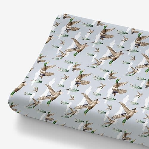 HawSkgFub Duck Hunting Mallard Hunter Changing Pad Cover for Baby Boys, Wild Animal Bird Reeds Blue Diaper Change Table Covers, Soft Stretchy Safe Snug Fitted Changing Mat Sheets Fit 32"/34" x 16"