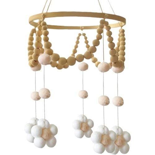 Mobile with Felt Flowers for Cribs Nursery Decoration Ceiling Hanging Nursery Decors for Infant Bedroom Hanging