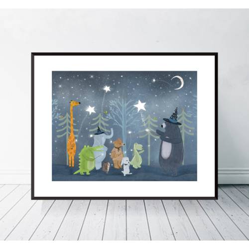 Magic Stars. nursery art, children's picture, neutral nursery art, baby nursery, children's wall art, woodland theme, magical theme.