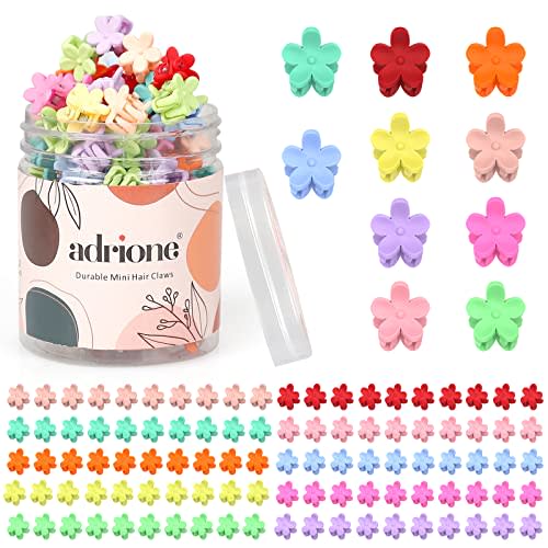 ADRIONE Mini Hair Clips Pack of 100 - Colorful Tiny Flower Hair Clips for Baby Toddler Girls Women, Strong Grip for Fine Hair Bangs