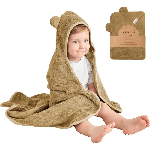 Toddler Bath Towel for Boys & Girls - Soft Baby Bath Towels with Cute Bear Ears - Cozy Baby Towels, Toddler Towels for Newborn, Infant & Toddler - 600 GSM, 35x35 inch (Brown Sugar)
