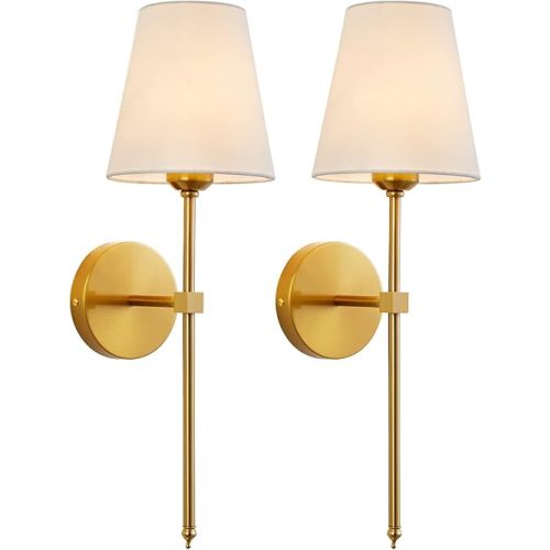 Wall Sconces Sets of 2, Retro Industrial Wall Lamps, Bathroom Vanity Sconces Wall Lighting with White Fabric Shade, Suitable for Bedroom Living Room Corridor Kitchen