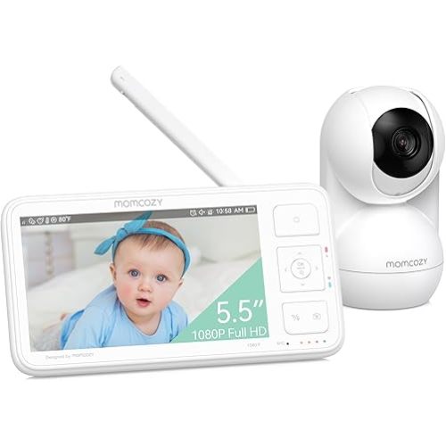 Momcozy Video Baby Monitor, 5.5” 1080P Full HD Baby Monitor with Camera No WiFi, Infrared Night Vision, 5800mAh 120-hrs Battery, ECO, VOX, 2-Way Audio, 1640ft Range, Record and Rewind Locally, BM03