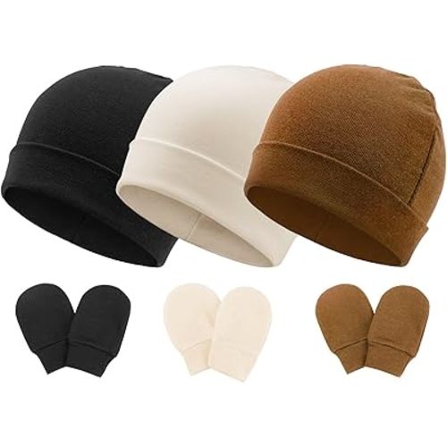 BQUBO Newborn Girls Hats Baby Hat and Mittens Set Infant Caps Bow Hospital Beanie with No Scratch Mittens for Baby Boys Girls