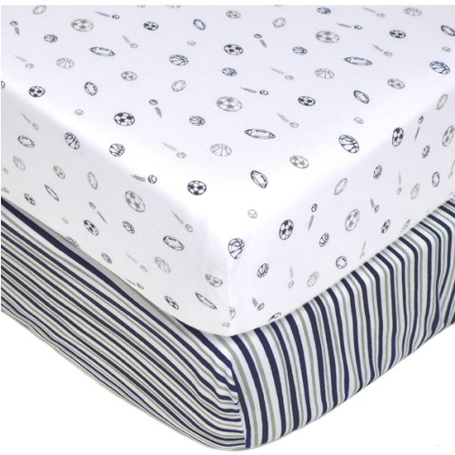 American Baby Company 2 Pack 100% Natural Cotton Fitted Crib Sheets 52" x 28" - Soft, Breathable, Hypoallergenic & Gentle Toddler Bed Sheets, Navy/Grey Sports Stripes, Neutral for Boys & Girls
