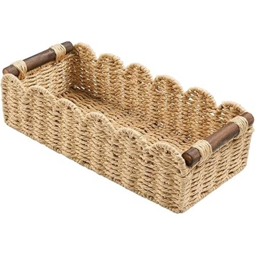 Toilet Paper Storage Basket Bathroom Counter Organizer Wicker Baskets for Organizing Cute Basket for Apartment Bedroom Nursery Room Kitchen Bathroom Decor -Beige