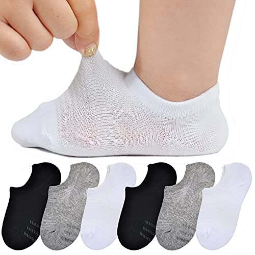 JORMATT Toddler Little Girls Boys No Show Socks Cotton Anti Slip Low Cut Socks With Grips 6 Pairs