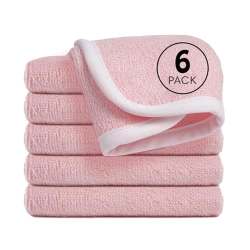 Reusable Organic Baby Washcloths Set: 6 Packs 10 * 10 Ultra Soft Wash Cloth Viscose from Bamboo Absorbent Infant Newborn Bath Face Towel Gentle for Delicate Skin Boys Girl (Pink)