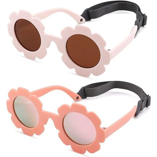 Amazon.com: Melpomenia Flexible Bendable Baby Polarized Flower Sunglasses with Strap for Newborn Infant Boys Girls Age 0-24 Months (Matter Beige White/Brown + Matter Pink/Pink Mirrored) : Clothing, Shoes & Jewelry