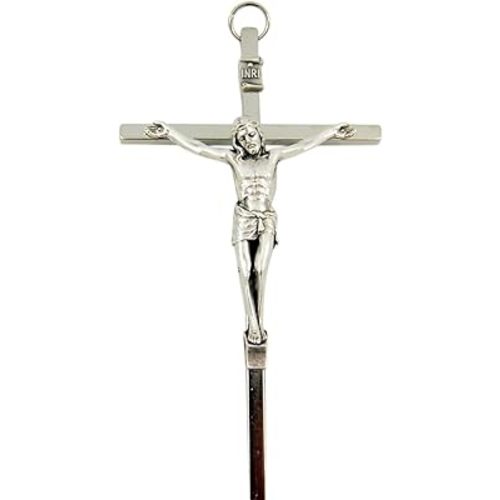 Catholic Crucifixes Silver Toned Metal Catholic Crucifix Pectoral Pendant or Wall Cross, 4 3/8 Inch