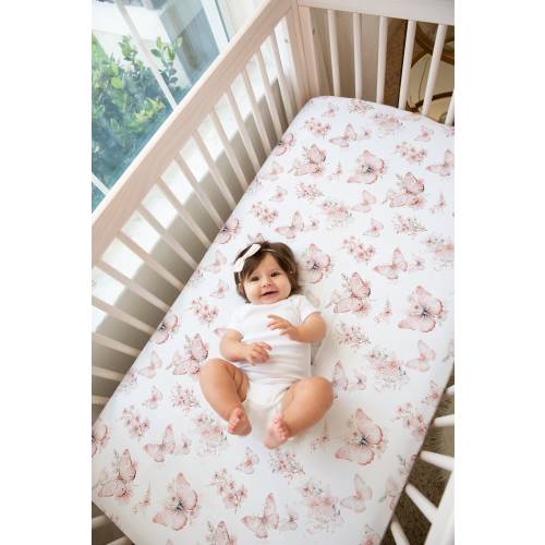 Butterfly and Wildflower Crib Sheet- Boho Floral Crib Bedding - Wildflower Baby Shower Gifts - Buttefly Baby Bedding - CPS583