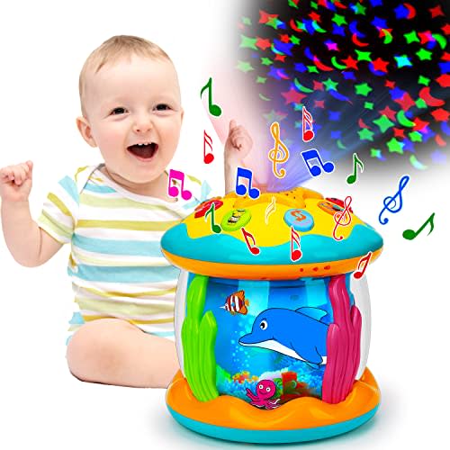 Tsomtto Baby Toys 6 to 12 Months Musical Light Up Tummy Time Toy Ocean Rotating Projector for Infant 3-6 7 8 9 12-18 Month Baby Learning Crawling Birthday for 1 2 3 Year Old Boys Girls