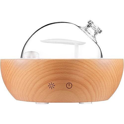 Glass Essential Oil Diffuser,Real Wood Base,The 2025 Upgrade Aromatherapy Diffuser,Aroma Diffuse Humidifier,LED Light in 7 Colors,Suitable for Home Office Bedroom