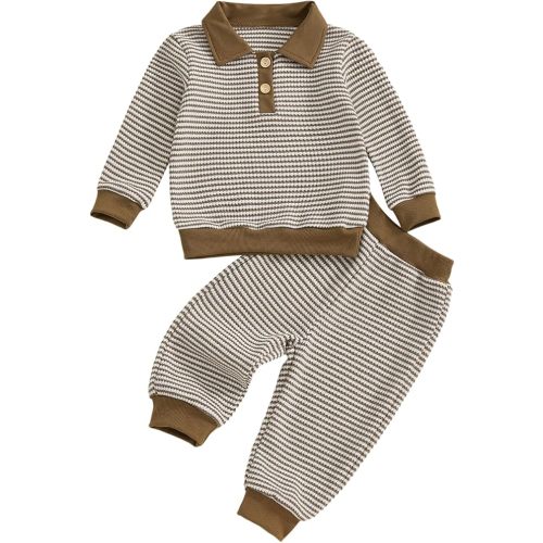 VISGOGO Baby Boy Clothes Toddler Fall Winter Outfit Sweater Toddler Boy Striped Clothes 6 12 18 Months 2 3T 4T Pant Set