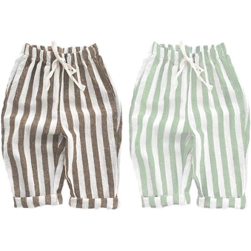 Ashmyova Classic Casual Pants for Boys Thin Cotton Stripe Elastics Waist Spring Summer Trousers Toddler Long Pants 2Pcs