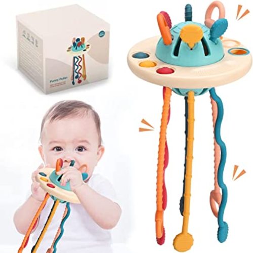 MUSUNFE Pull Cord Toy - Activity Toy for Sensory Development for Toddlers - Made with Fod Grade Silicone - Fine Motor Skills Toys Gift (Multicolor)
