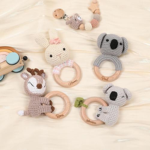 Personalized Crochet Baby Rattle Toy for Girls and Boys, Animal Crochet Baby Rattle, Baby Shower Gift, Baby Rattle Grasping Toy,Newborn Gift