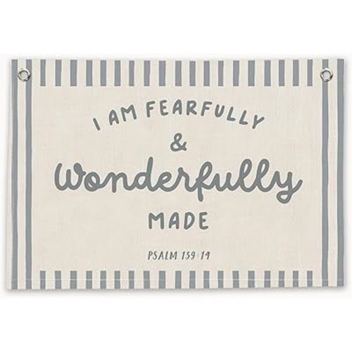 RTXLEZM Christian Nursery Decor, I Am Fearfully and Wonderfully Made Christian Canvas Banner Wall Hanging, Retro Religious Wall Art Prints for Bedroom Kids Room Classroom Playroom Nursery Decor, 20x30 Inch