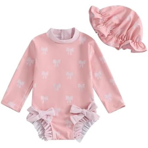 Baby Girls One Piece Swimsuits Long Sleeve Rash Guard for Kids Girls Swimshirts 6-9 Month Swimsuit Girls