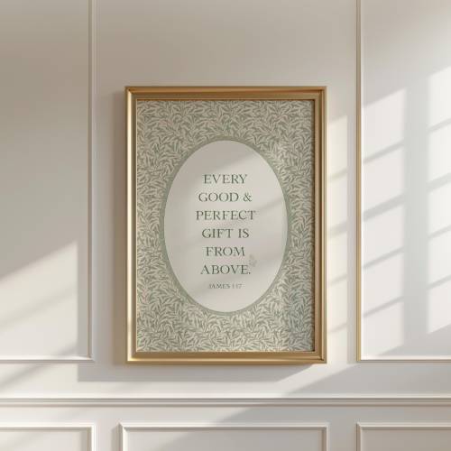 Every Good and Perfect Gift Christian Nursery Art Print, James 1 Bible Verse, Green Cottagecore Printable, Baby Room Scripture Decor
