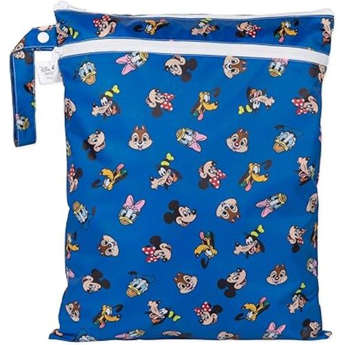 Bumkins Disney Waterproof Wet Dry Bag for Baby, Travel, Swimsuit, Cloth Diapers, Pump Parts, Pool, Beach, Gym Clothes, Toiletry, Hook to Stroller, Daycare, Zip Reusable Wetdry, Mickey and Friends Blue