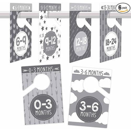 6 Hanger Dividers Baby Closet Size Dividers - Gray Closet Organizer Baby Closet Dividers, Baby Closet Organizer For Nursery Organization, Baby Essentials For Newborn Essentials, Nursery Closet Divider
