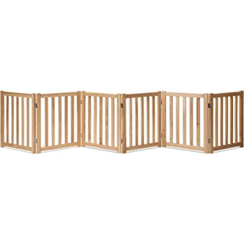 LZRS Solid Hardwood Freestanding Pet Gate,Wooden Dog Gates for Doorways,Nature Wood Dog Gates for The House,Dog Gate for Stairs,Freestanding Indoor Gate Safety Fence,Natural,24" Height-6 Panels