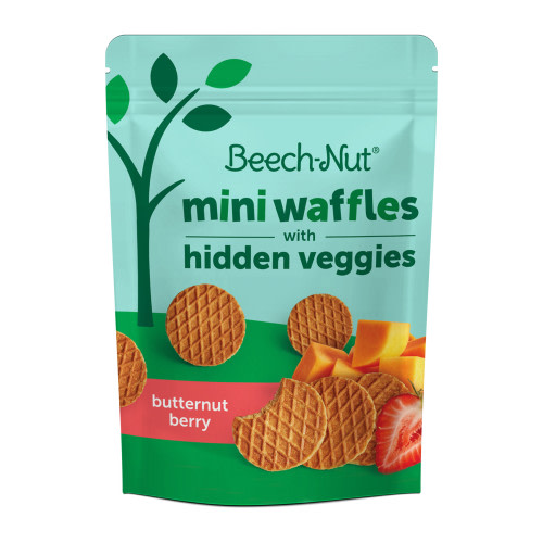Beech-Nut Mini Waffles Butternut Berry Hidden Veggies Toddler Snack, 3.2 oz Bag