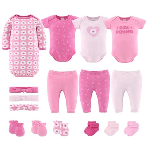 The Peanutshell Baby Layette Gift Set for Girls - 16 Piece Baby Girl Clothes Newborn to 9 Months - Pretty in Pink