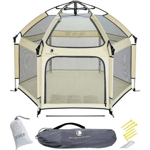 POP 'N GO PLAYPEN - Indoor & Outdoor Baby Playpen for Babies and Toddlers - Baby Beach Tent, Foldable, Portable W/Canopy, Travel Bag, & Mosquito Net - Pop Up Pack and Play Tent (Warm Ivory)