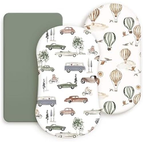 GRSSDER Stretchy Ultra Soft Fitted Bassinet Sheets 3 Pack, Universal Fit for Bassinets Baby Cradle Moses Basket Oval Rectangle Mattress Safe and Snug, Stylish Bassinet Sheet of Cars Print for Boys
