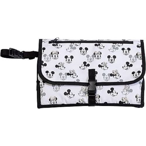Disney Baby by J.L. Childress Portable Diaper Changing Station for Baby - Includes Wipes Case, Storage Pockets - Disney World Travel Essential - Travel Diaper Changing Kit - Mickey Minnie Ivory