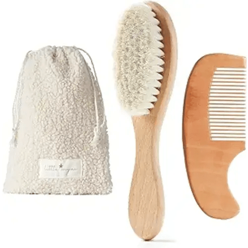 MYZI Baby Hair Brush Set – Baby Brush and Comb Set Newborn, Baby Comb and Brush Set Boy and Girl, Newborn Hair Brush and Newborn Comb - Baby Gift Set - Cream