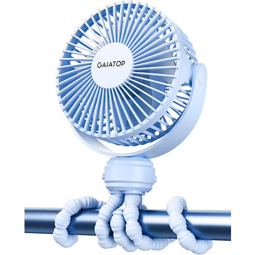 Gaiatop Mini Portable Stroller Fan, Battery Operated Small Clip on, Detachable 3 Speed Rechargeable, 360° Rotate Flexible Tripod Better Cooling for Car Seat Crib Treadmill Travel Blue