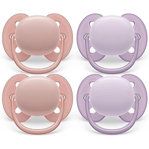 Philips Avent Ultra Soft Pacifier - 4 x Soft and Flexible Baby Pacifiers for Babies Aged 0-6 Months, BPA Free with Sterilizer Carry Case, SCF091/25