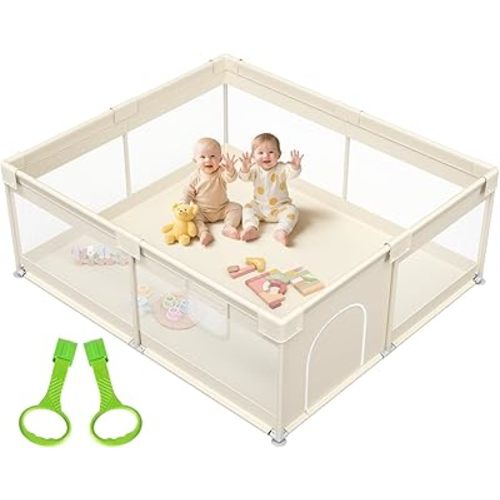 Mloong Large Baby Playpen for Toddler - 69×59in Babies Play Pen Playard Active Center Beige