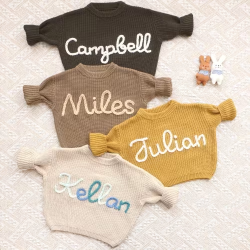 Custom Baby Name Knit Sweater, Embroidered Newborn Jumper, Coming Home Outfit, Personalized Gift for Baby Girls Boys