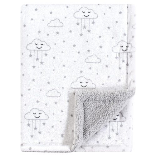 Hudson Baby Plush Mink and Sherpa Blanket, Gray Clouds