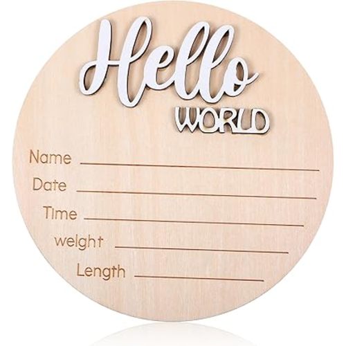 Wooden Newborn Sign, 5.9 Inch Hello World Baby Birth for Hospital, Welcome World Newborn Signs for Babies Shower Hospital Nursery Boys & Girls, White