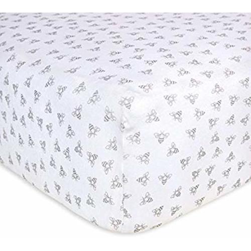 Burt's Bees Baby - Honeybee Print Fitted Crib Sheet, 100% Organic Crib Sheet for Standard Crib and Toddler Mattresses (Heather Grey) - Heather Grey Honeybee