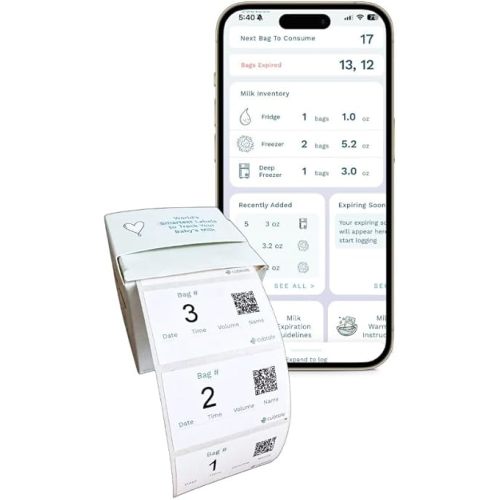 Smart Milk Bag Labels – Breast Milk Expiration, Inventory & Storage Tracking with QR Code – Caregiver Access to Breastfeeding Details – 500 Consecutively Numbered Self-Adhesive Labels