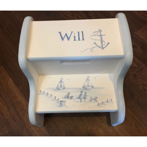 hand painted step stool, kids painted step stools, sail boats step stool, nautical step stools